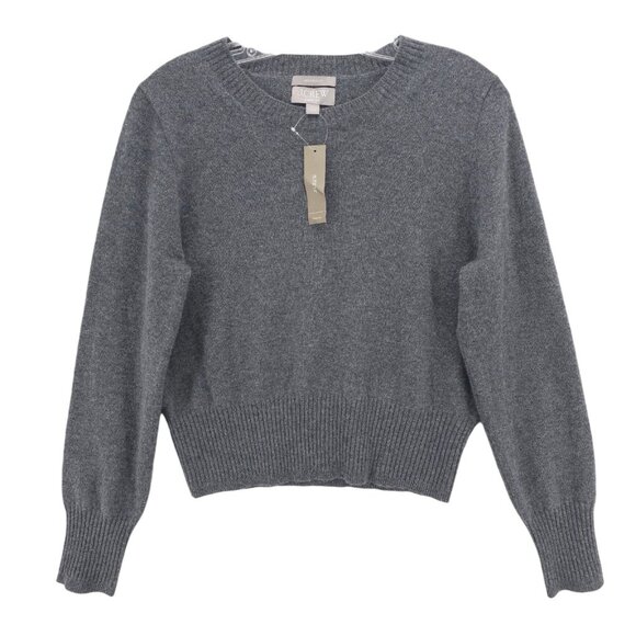 NWT J CREW 100% Cashmere Shrunken Crewneck Sweater HEATHER CHARCOAL Cropped MED - Picture 1 of 8